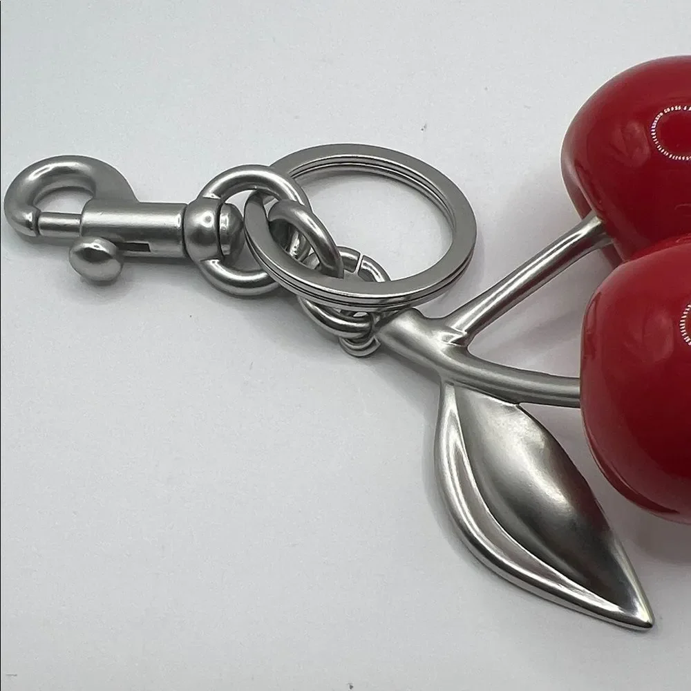 Vibrant Cherry Keychain - Red and Silver